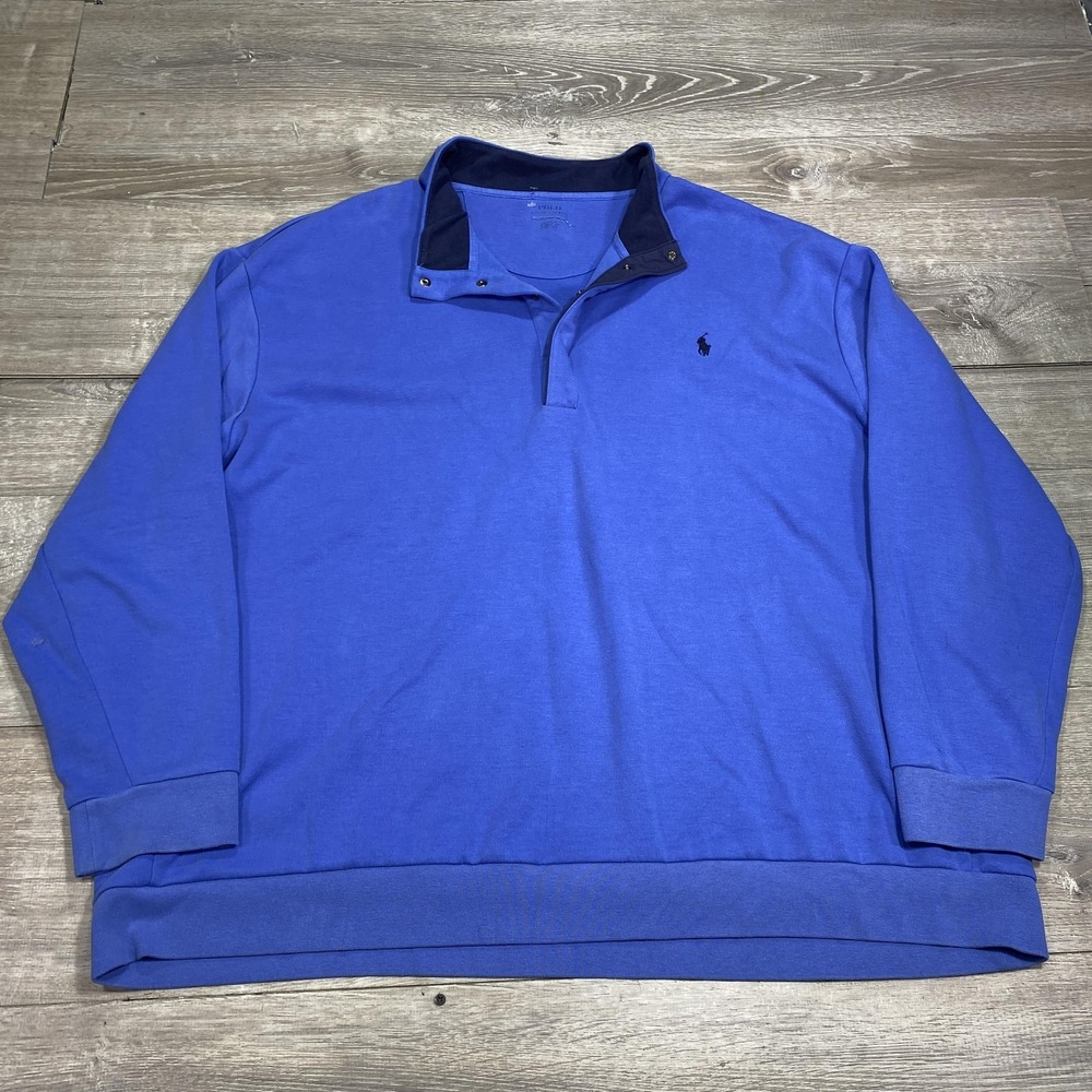Polo Ralph Lauren Sweater Mens 4XB Blue Snap Mock Pullover Cotton Performance‎
